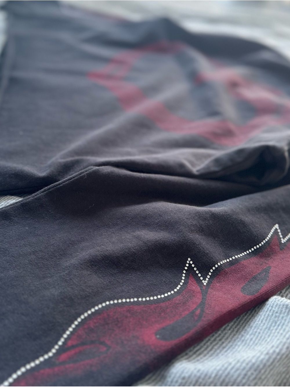 H&M Black Long Sleeve Tee with Pink Flame Graphic